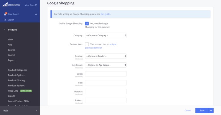 گوگل خرید bigcommerce تنظیمات کنترل پنل