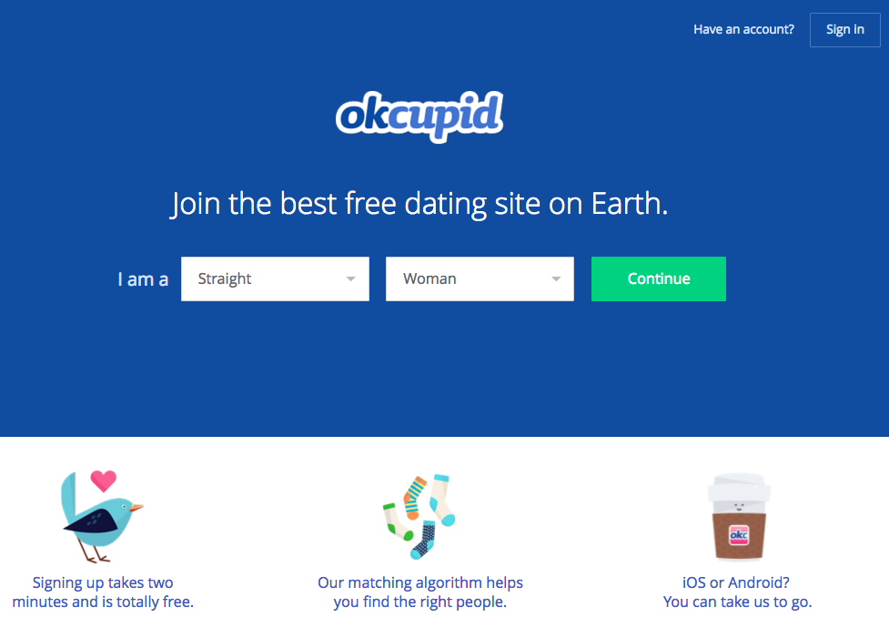 OKCupid ثبت نام تماس به عمل دکمه